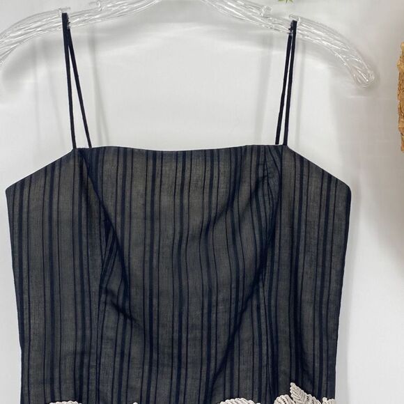 Helen Wang Fit & Flare Chiffon Spaghetti Strap Lace Dress Black Size 2 - Picture 3 of 11
